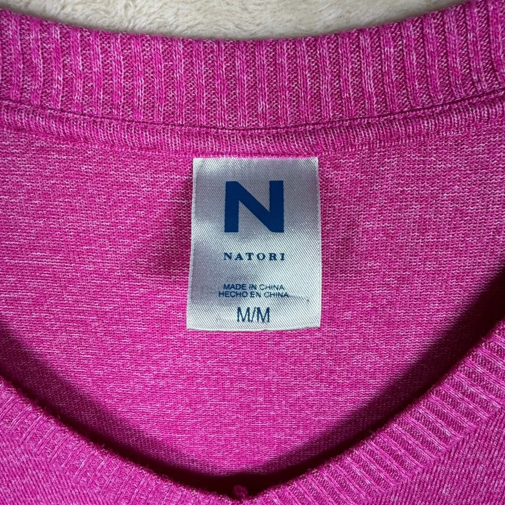 Natori Womens Magenta Pink‎ Heathered V-Neck Short Sleeve Ribbed Top Size M - Picture 3 of 7